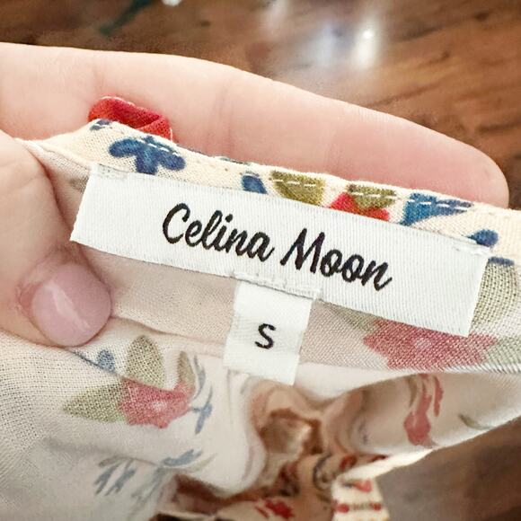 Celina Moon X Anthro Cotton Flutter Sleeve Floral Maxi Dress women’s size small - Picture 9 of 14